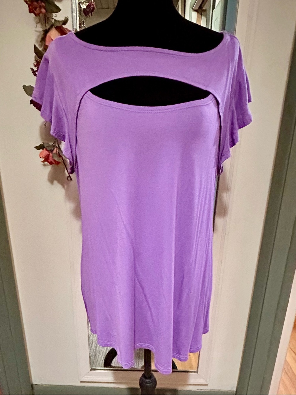 Emerald Lavender Keyhole Flutter Sleeve Tunic Large